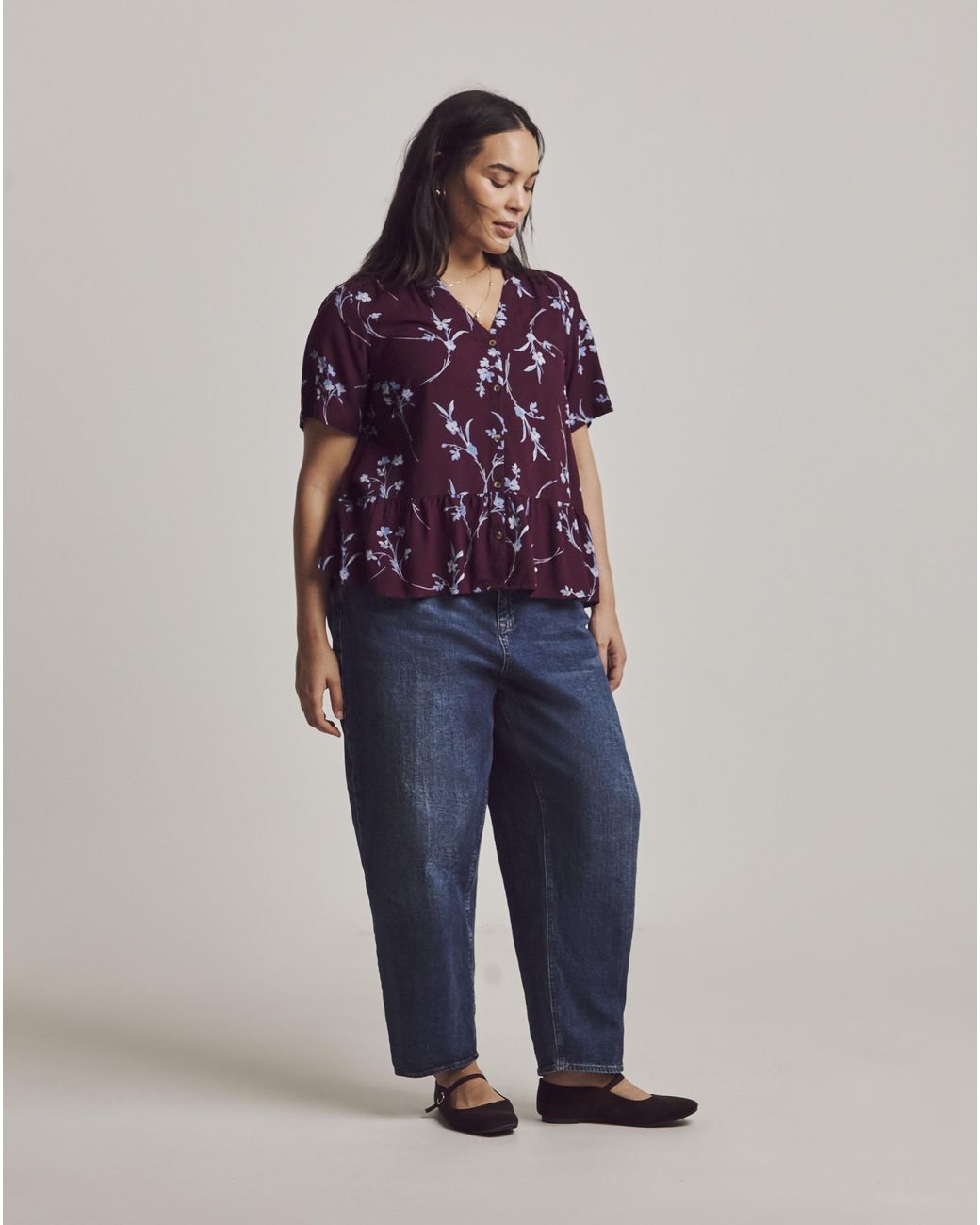 Julipa Purple Printed Button Down Peplum Blouse
