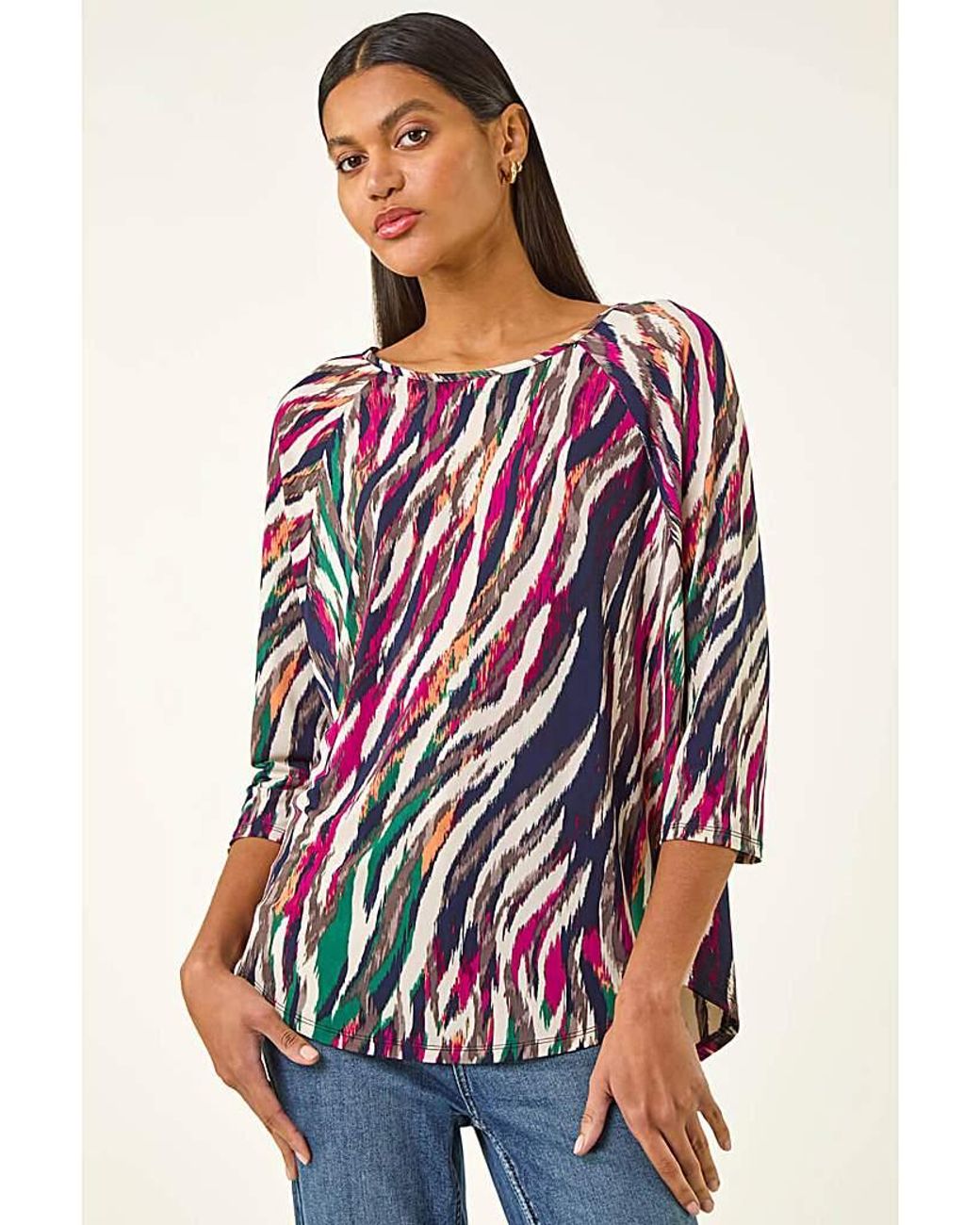Roman Red Roman Stripe Print Stretch Tunic Top