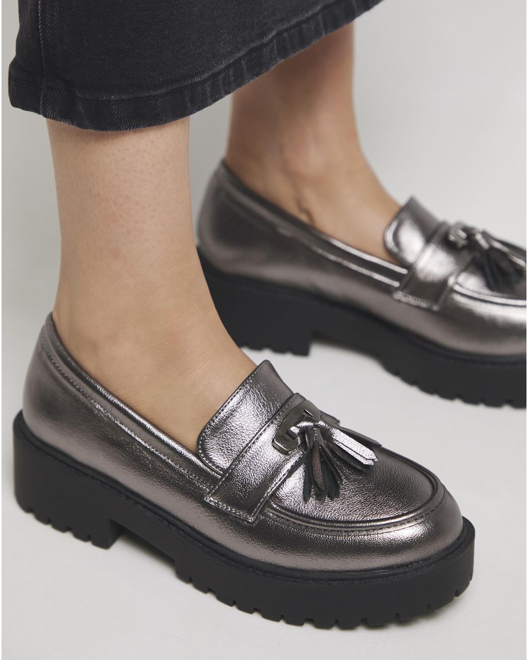 Simply Be Black Tassle Chunky Loafer Shoes Ex Wide Fit