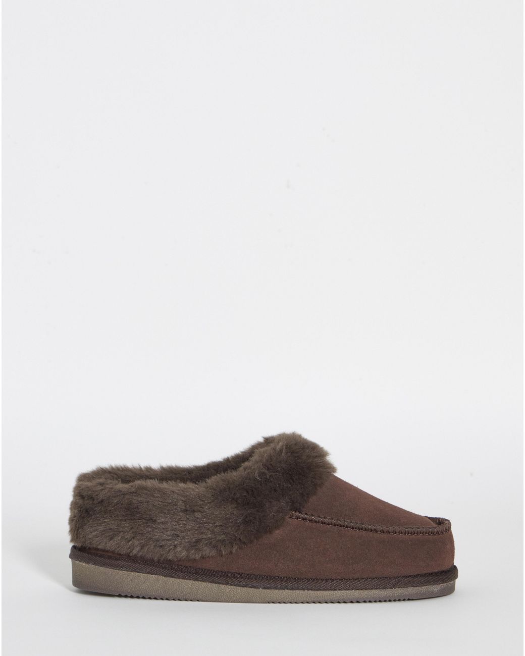 JD Williams Gray Full Suede Fur Trim Slipper Ex Wide