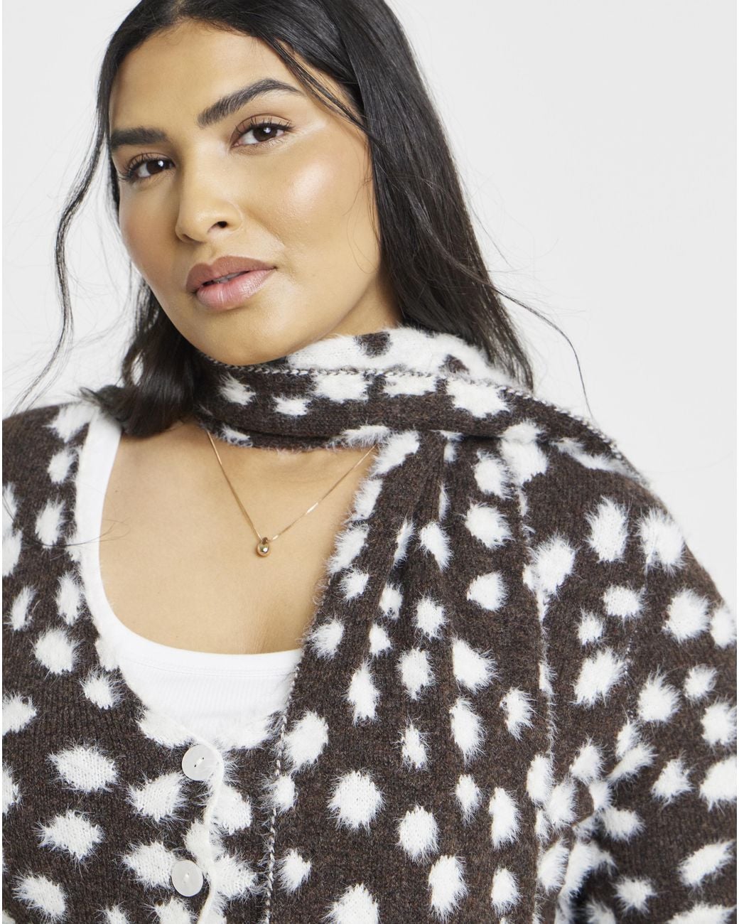 Simply Be White Doe Print Fluffy Cardigan