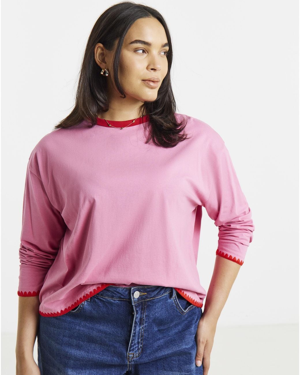 Simply Be Red Whipstitch Ls T-Shirt