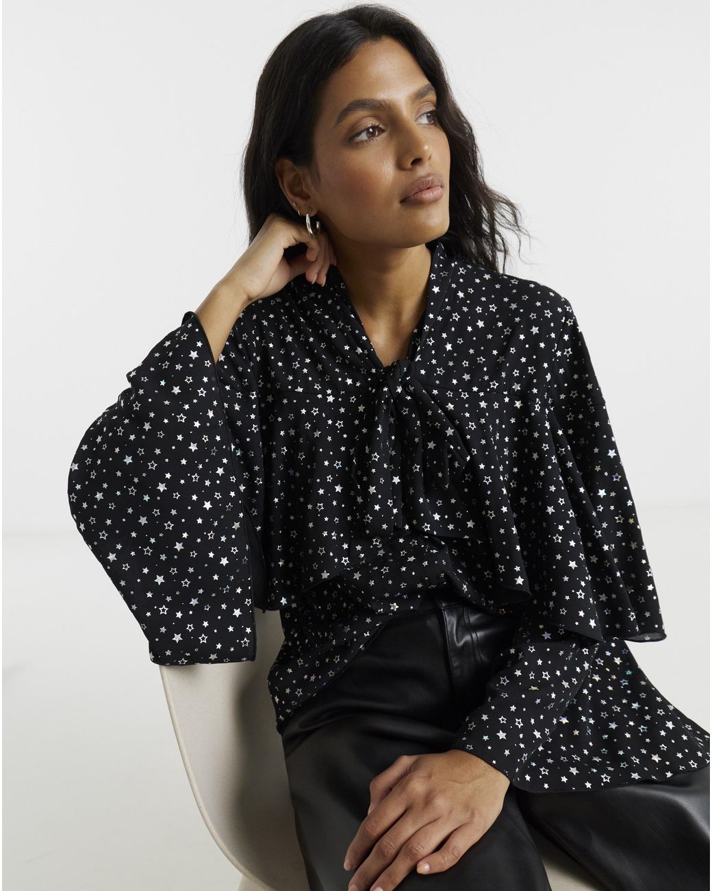 Twisted Wunder Black Chiffon Foil Blouse