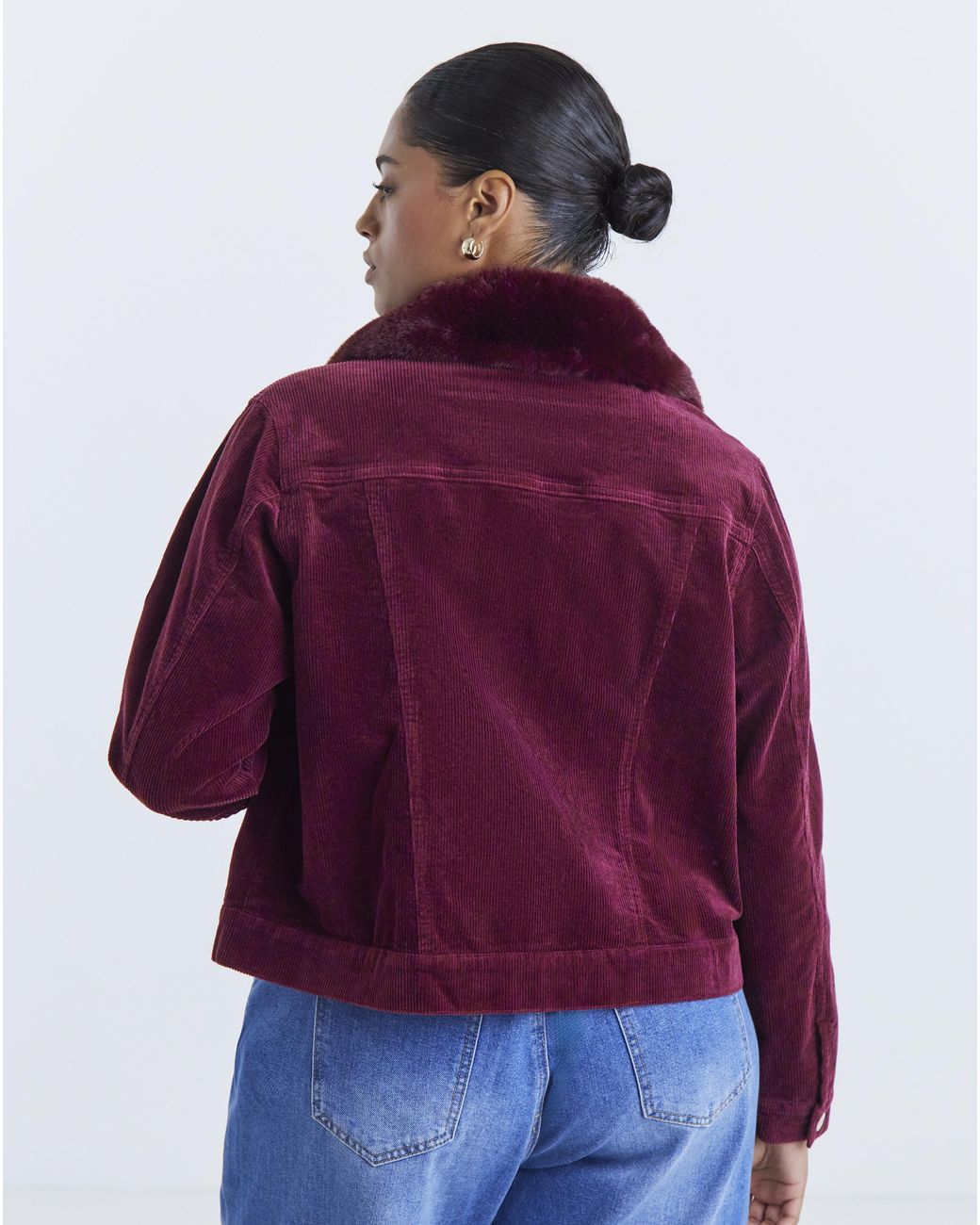 Simply Be Purple Faux Fur Collar Cord Jacket