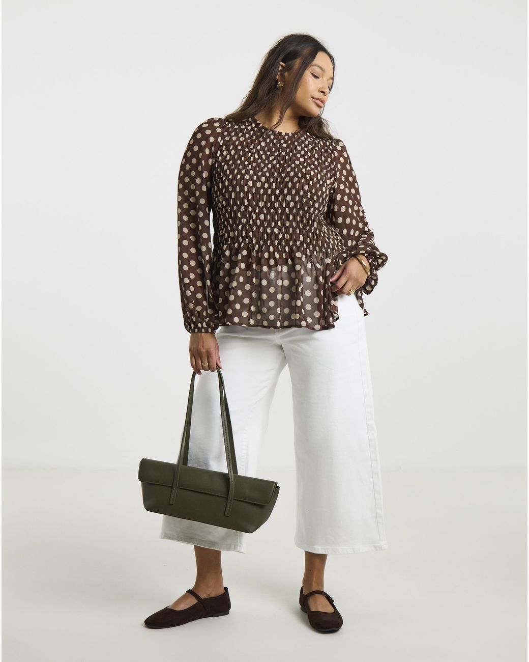 Simply Be Brown Check Shirred Blouse