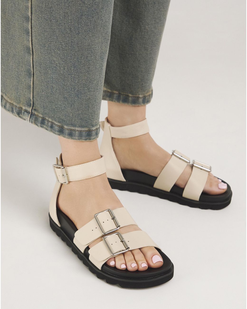 Simply Be Gray Footbed Two Strap Sandal Ex Wide