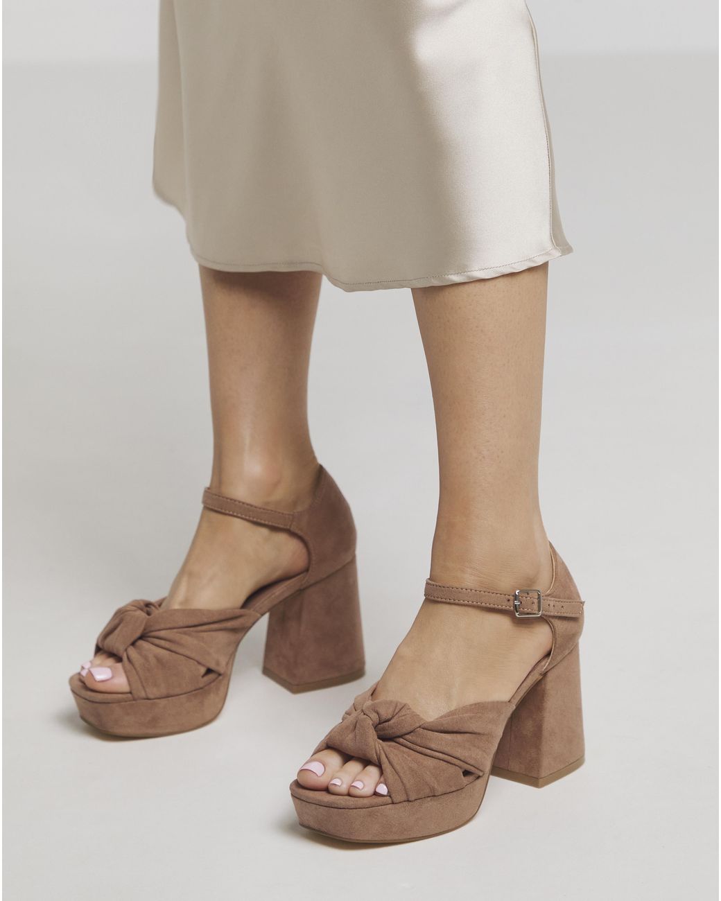 Simply Be Brown Knot Detail Platform Sandal Ex Wide Fit