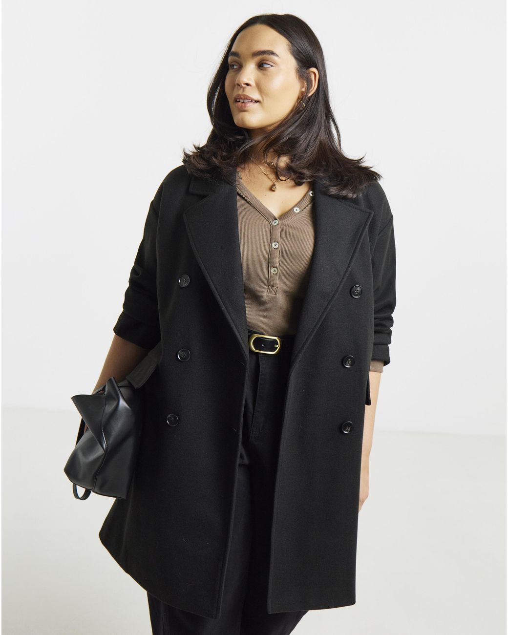 Simply Be Black Double Breasted Lined Coat