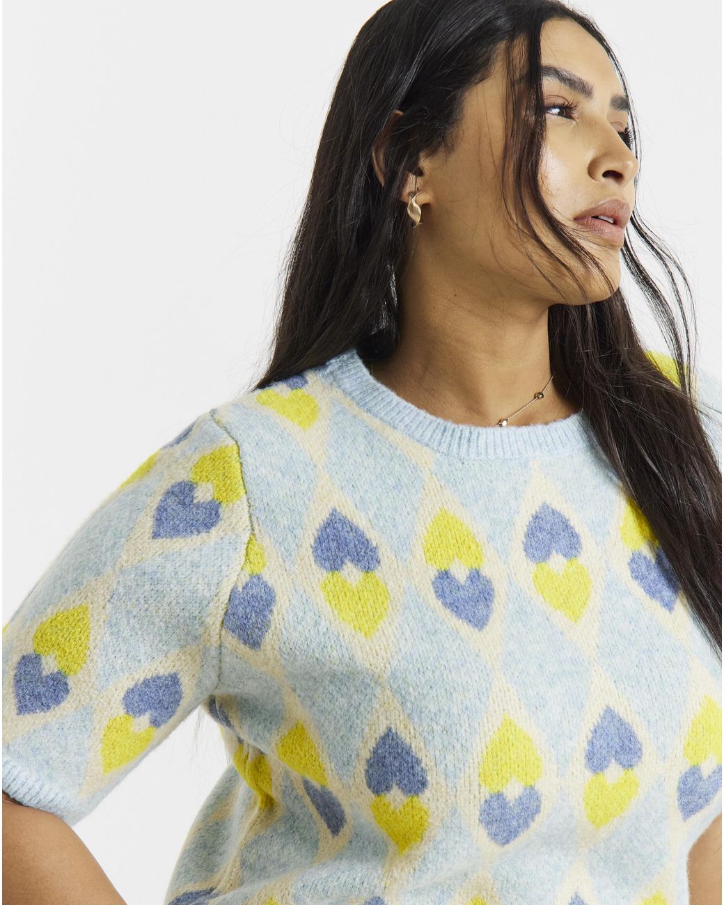 Simply Be Blue Heart Jacquard Short Sleeve Jumper
