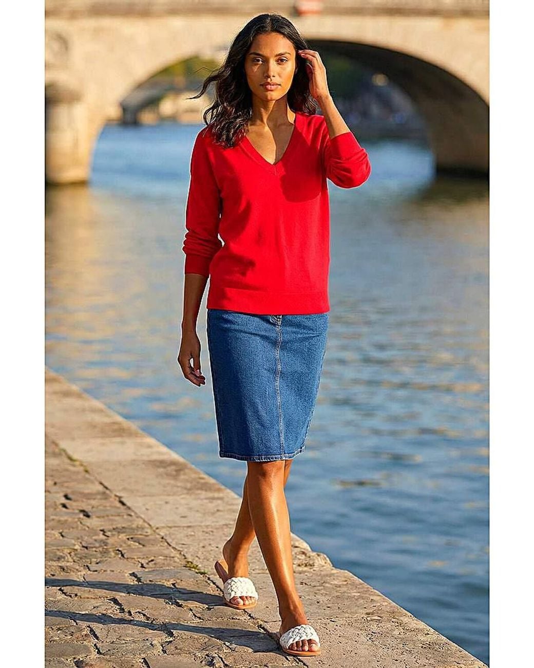 Roman Blue Roman V-Neck Stretch Longline Jumper