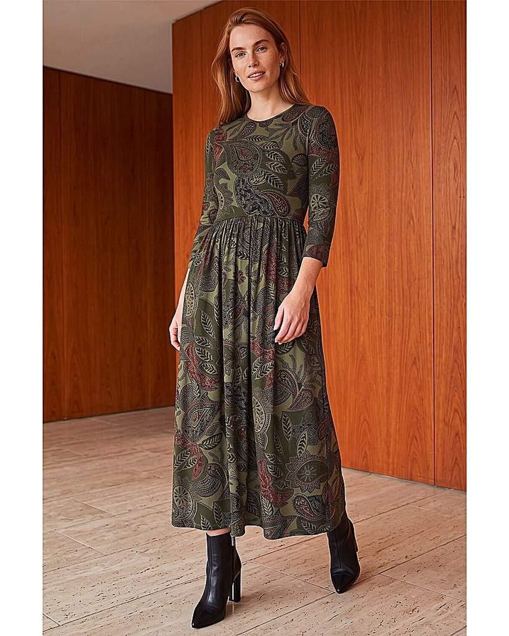 Roman Brown Roman Paisley Print Stretch Midi Dress