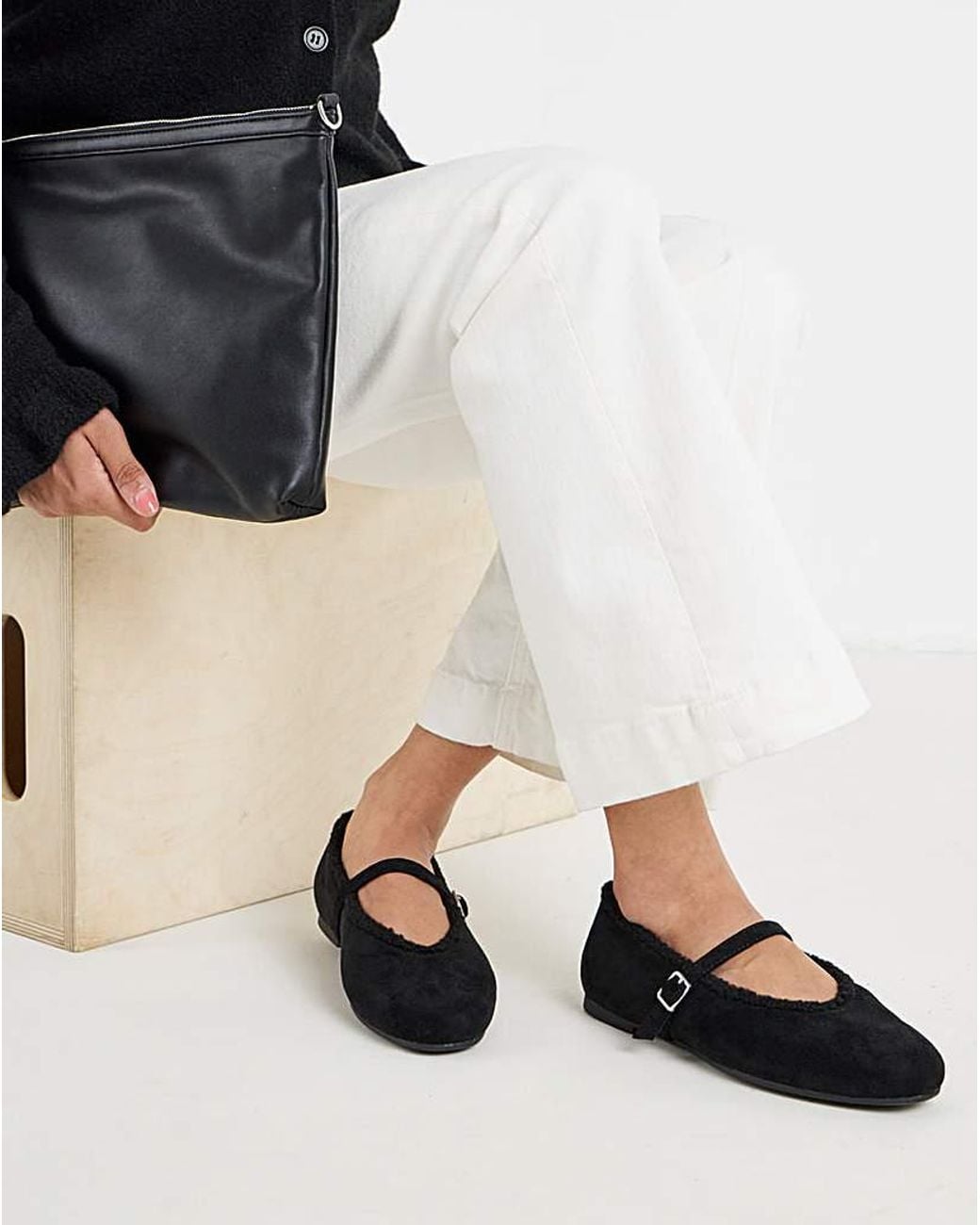 Simply Be Black Fur Lined Mary Jane Ex Wide