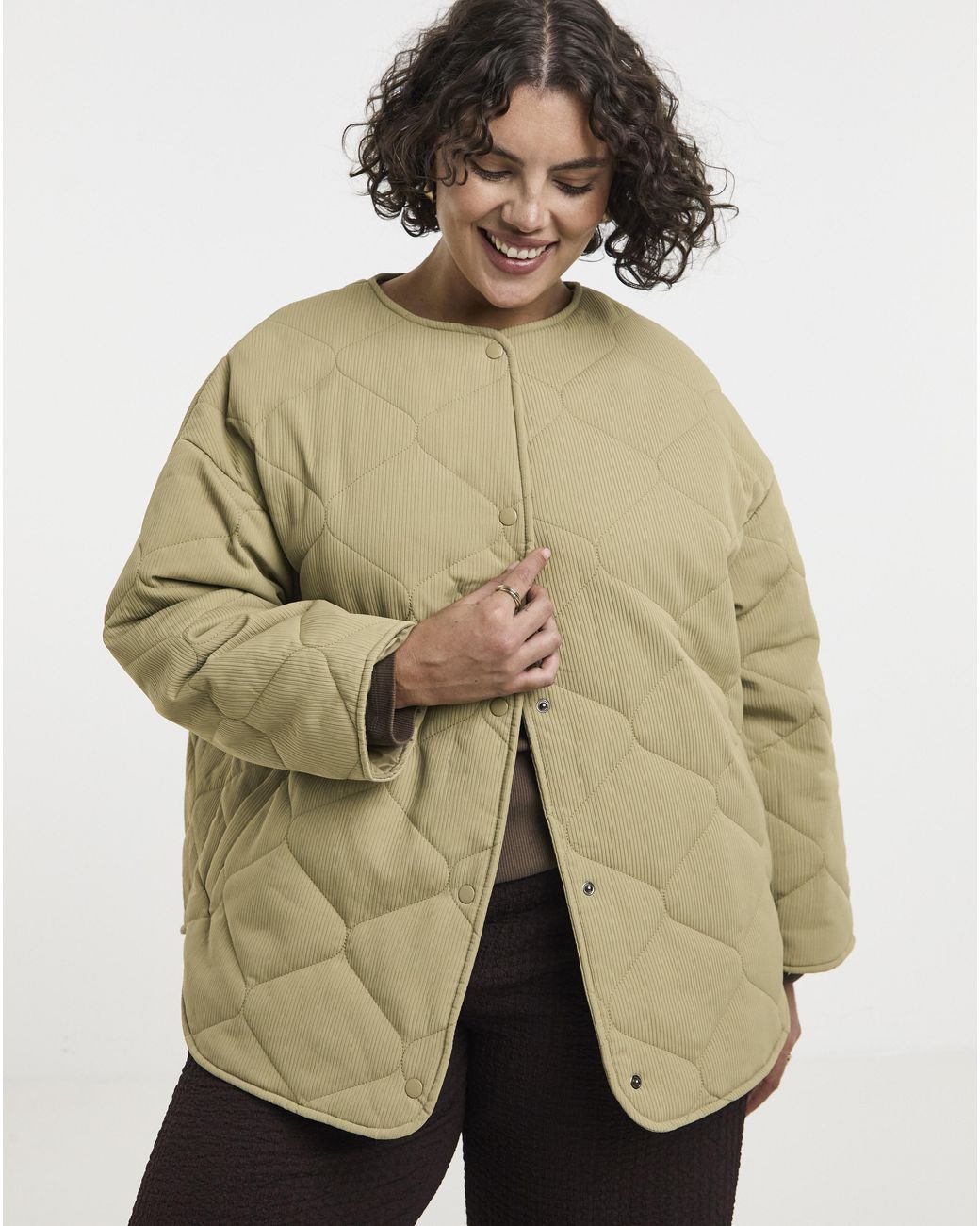 Simply Be Brown Quilted Round Collar Jacket
