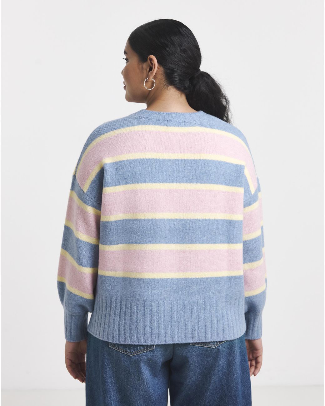 Simply Be White Crew Neck Striped Jumper