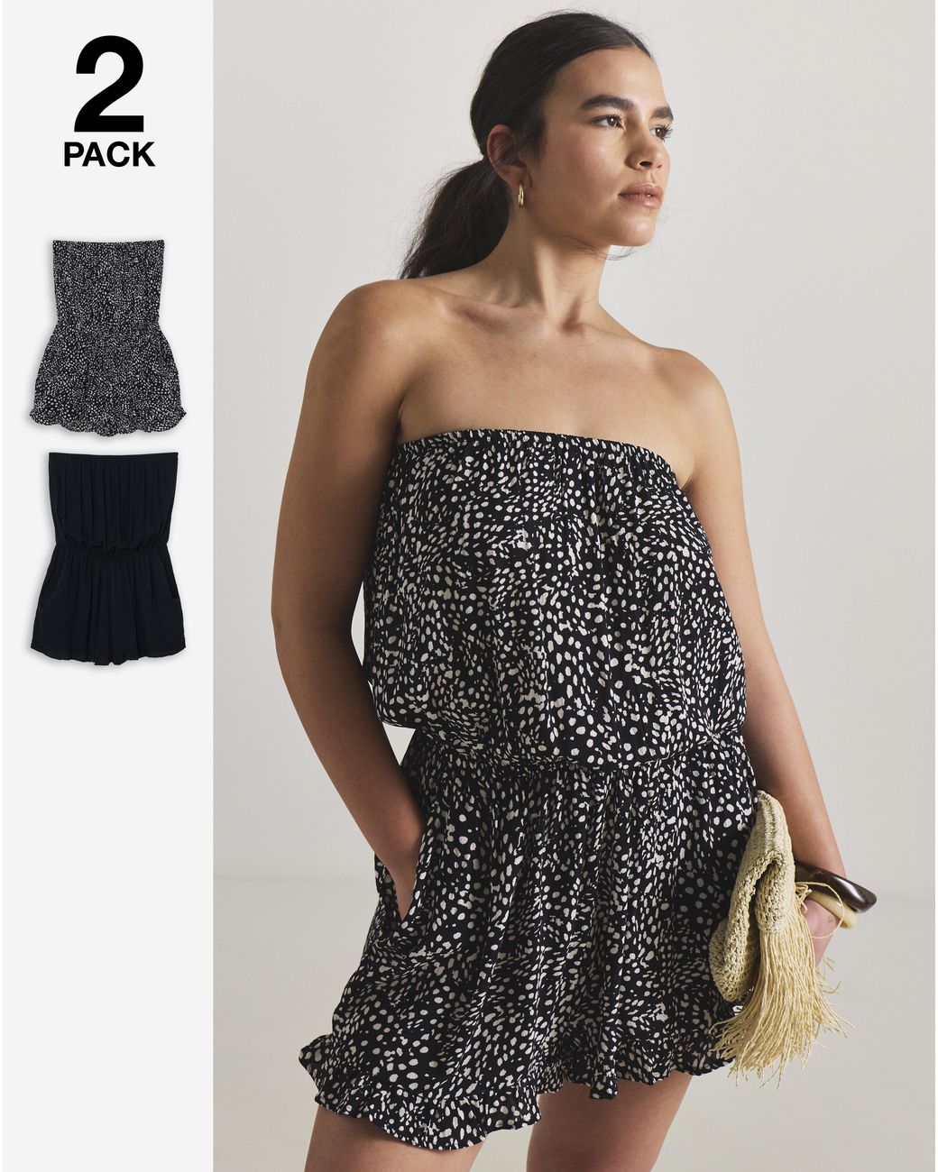 Beach To Beach Black 2 Pack Value Bandeau Beach Playsuits