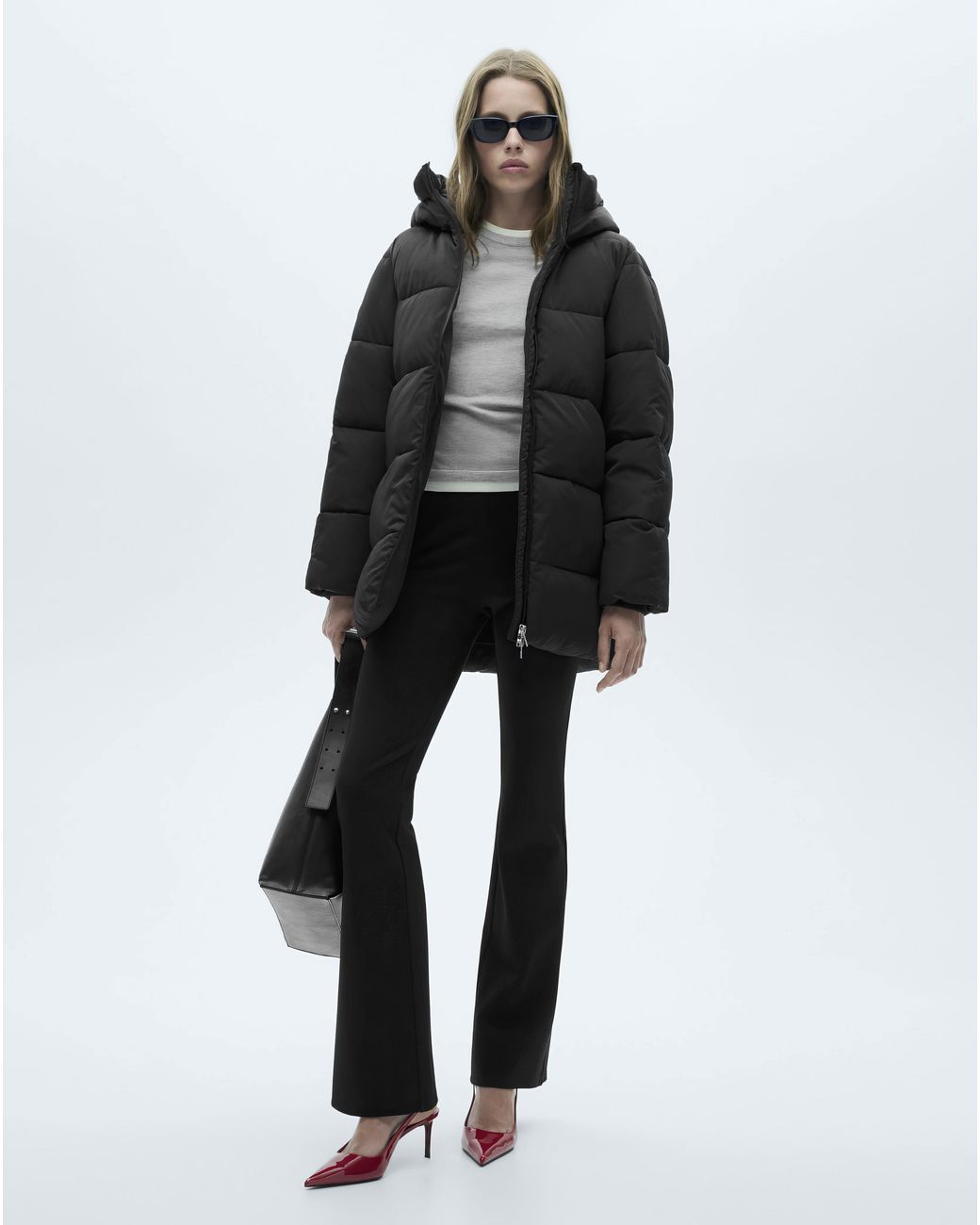 Mango Blue Quilted Anorak Puffer With Hood