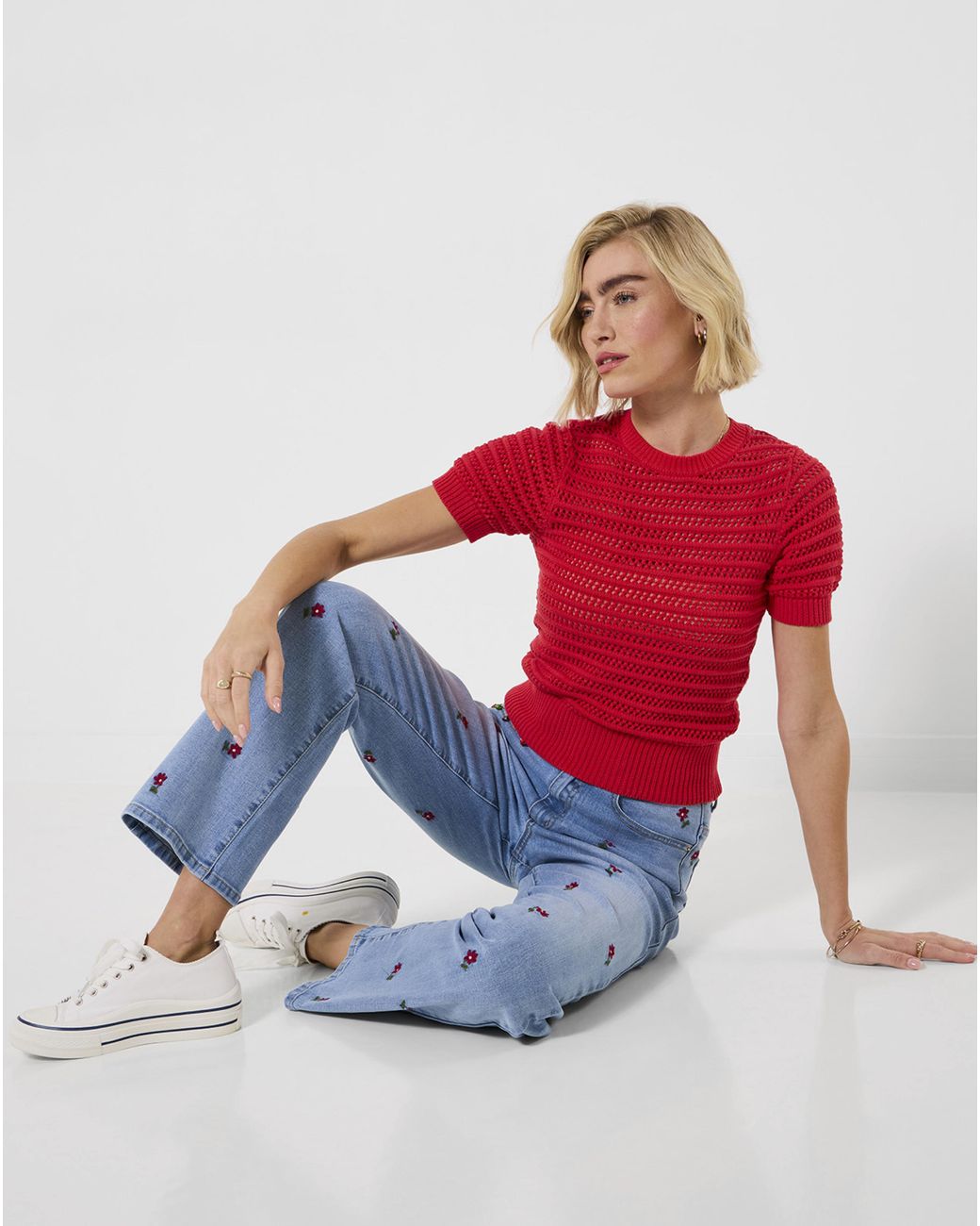 Joe Browns Red Jb Dita Open Knit Short Sleeve Jumper