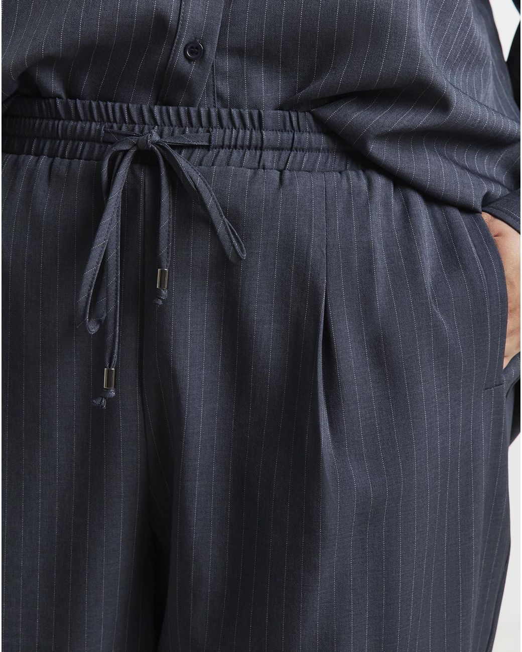 Simply Be Blue Pinstripe Peg Leg Trousers