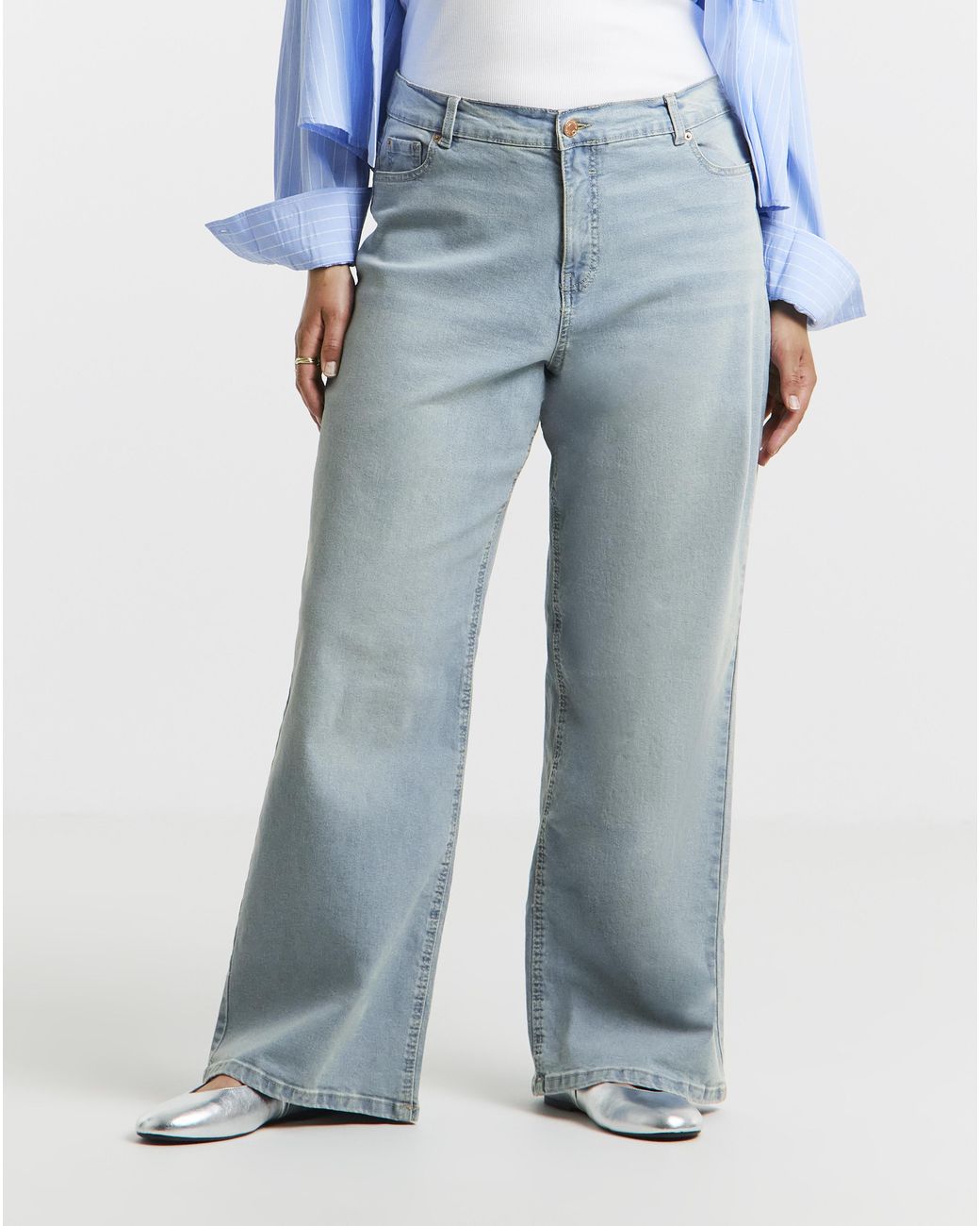 Simply Be Blue Light 24/7 Wide Leg Jeans