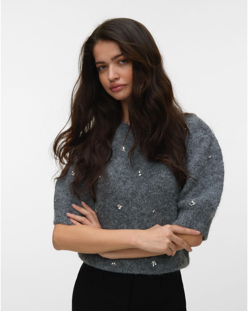 Vero Moda Gray Claire Embellished Jumper
