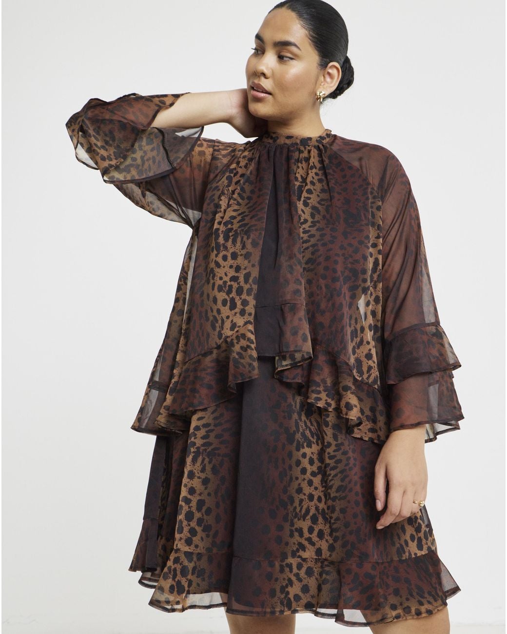 Simply Be Brown Leopardt Skater Dress