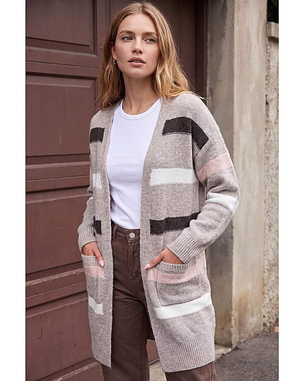 Roman Brown Roman Soft Knit Stripe Cardigan