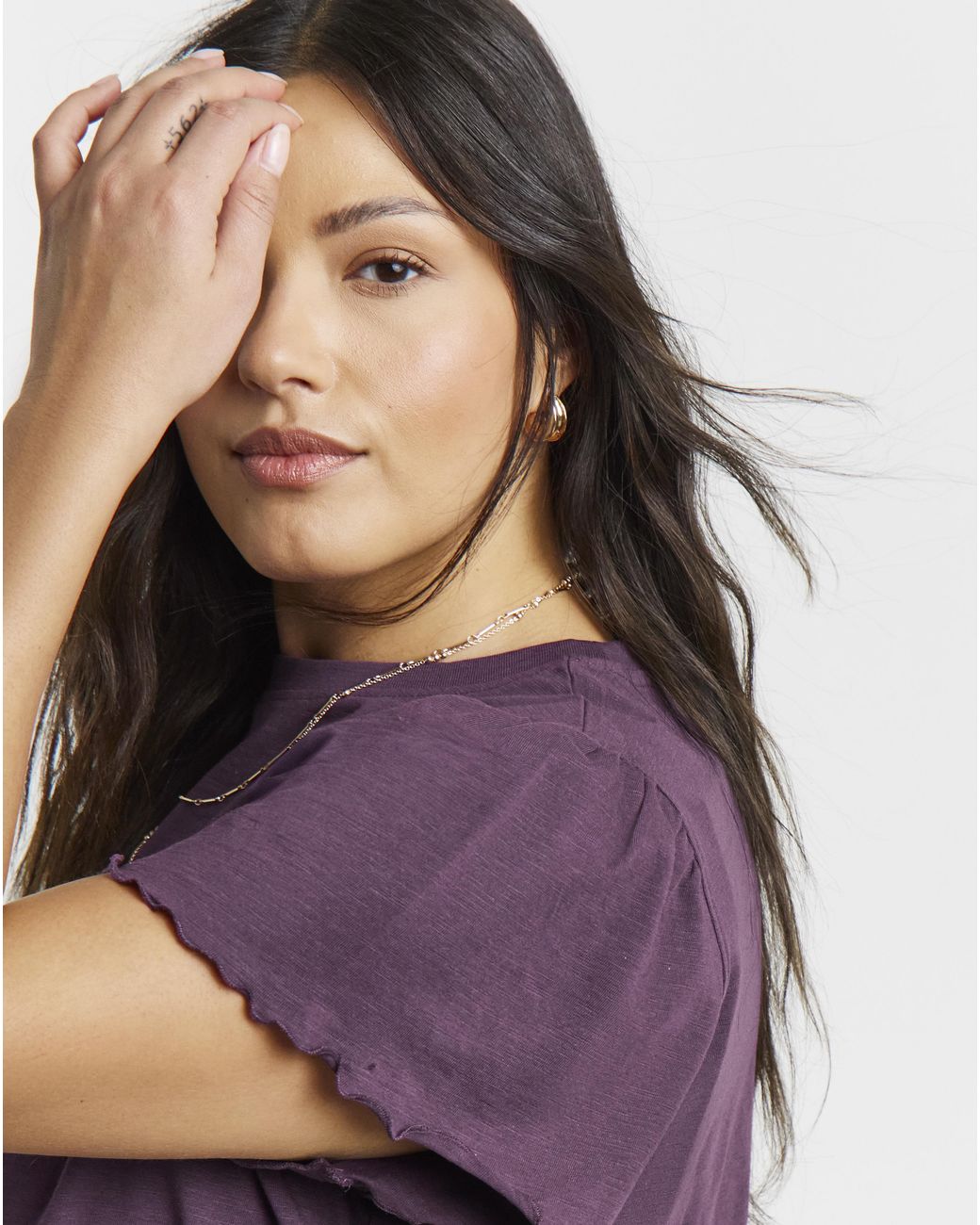 Simply Be Purple Ruffle Sleeve Peplum Tee