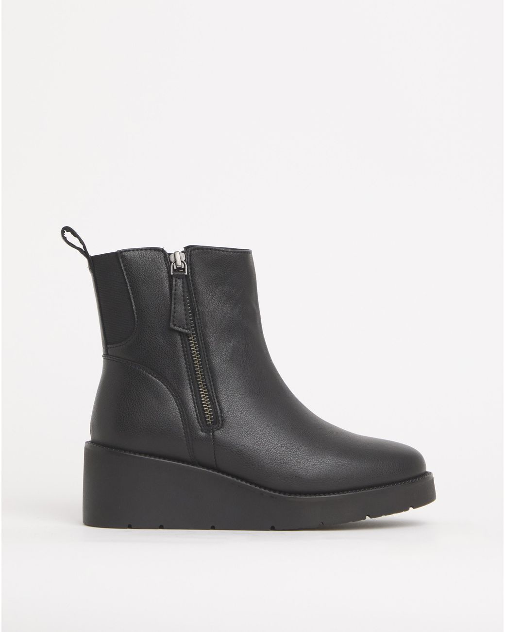 Simply Be Black Zip Detail Wedge Ankle Boot Wide