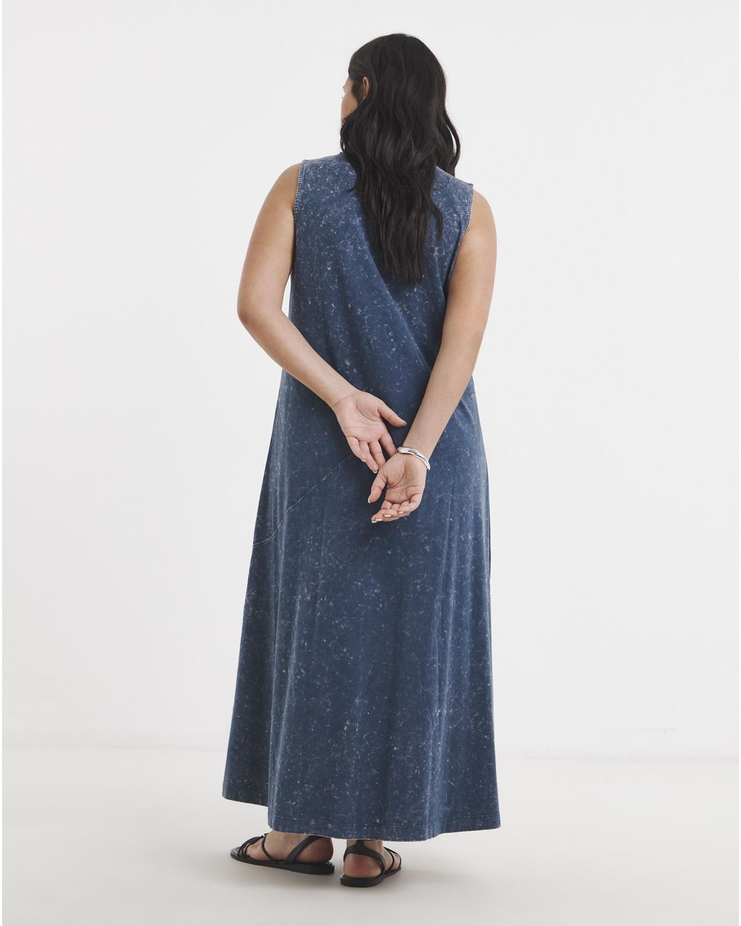 Simply Be Blue Trapeze Acid Wash Maxi Dress