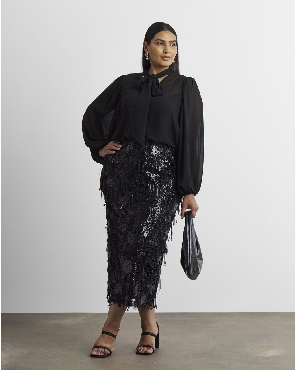 Joanna Hope Black Tassle Midi Skirt