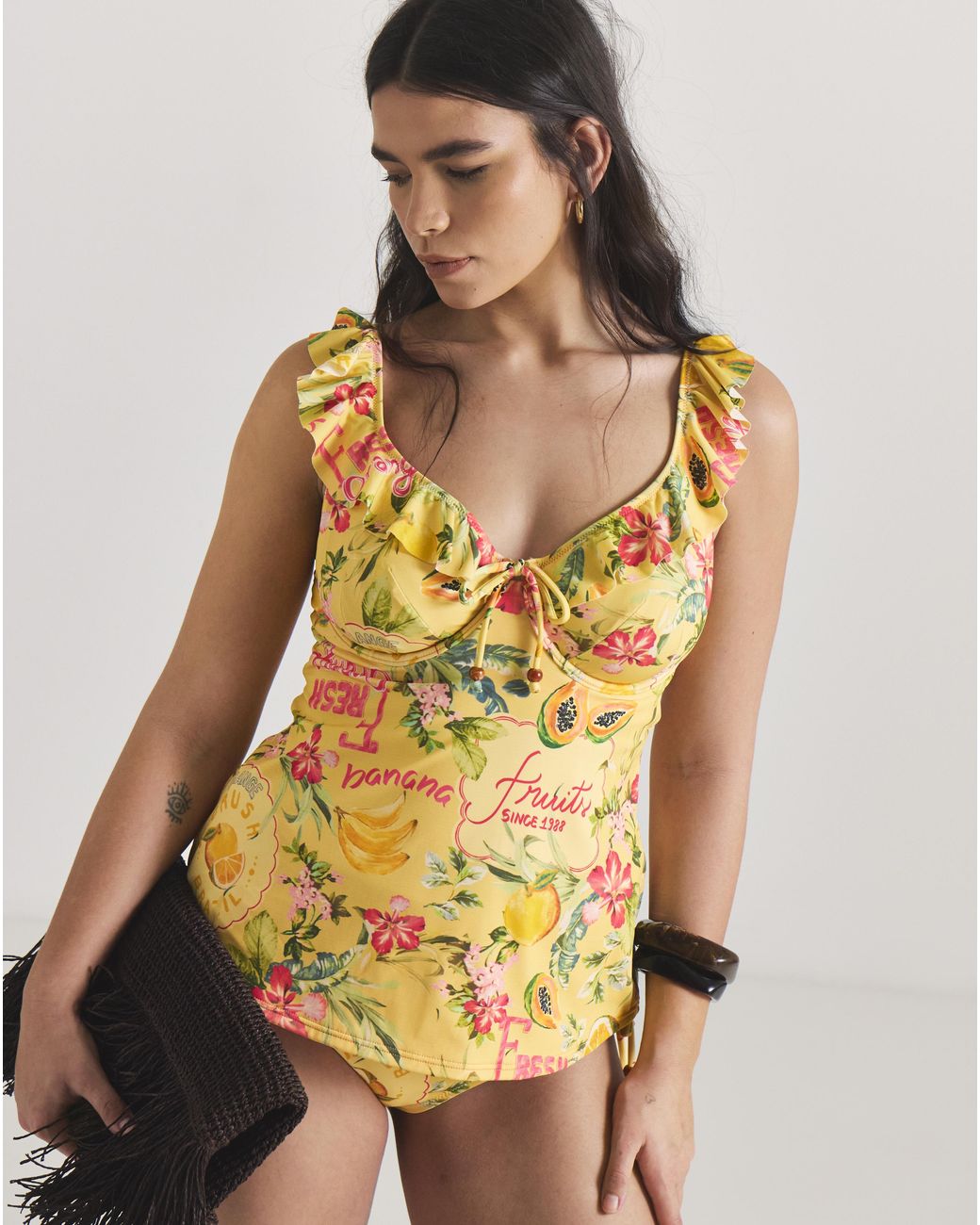 Figleaves Yellow Frill Tankini Top