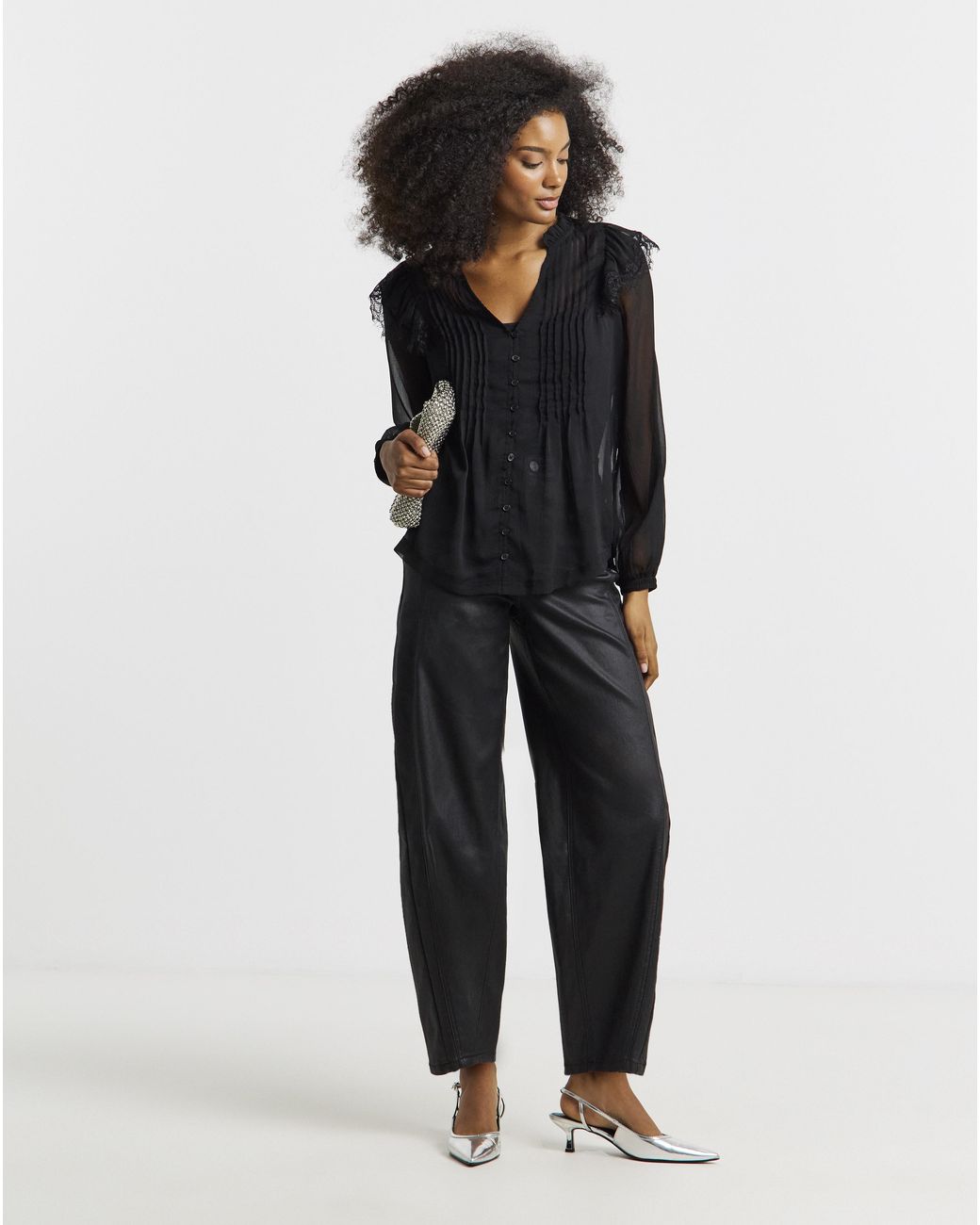 Simply Be Black Coated Barrel Leg Jeans