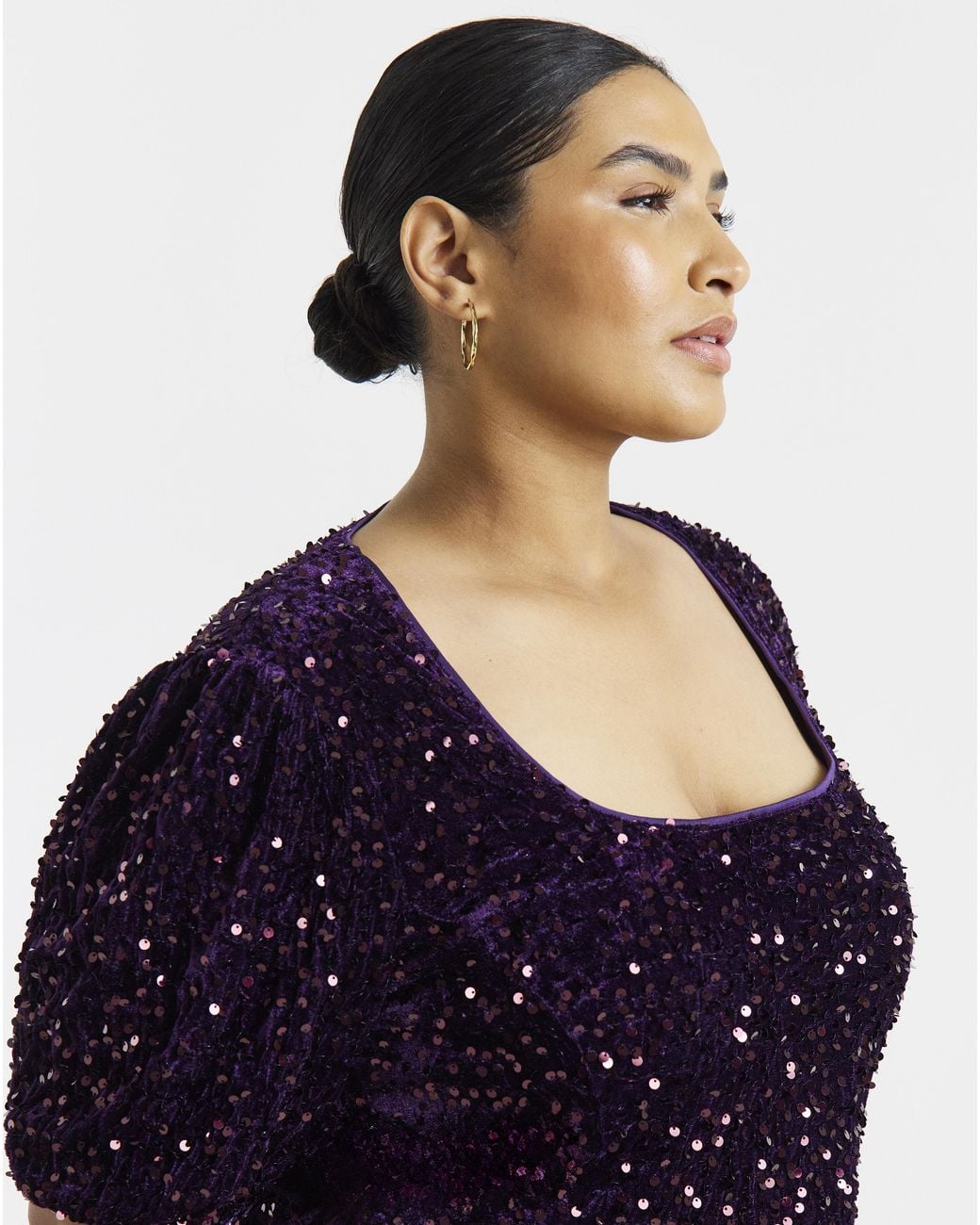 Simply Be Blue Velvet Square Puff Sleeve