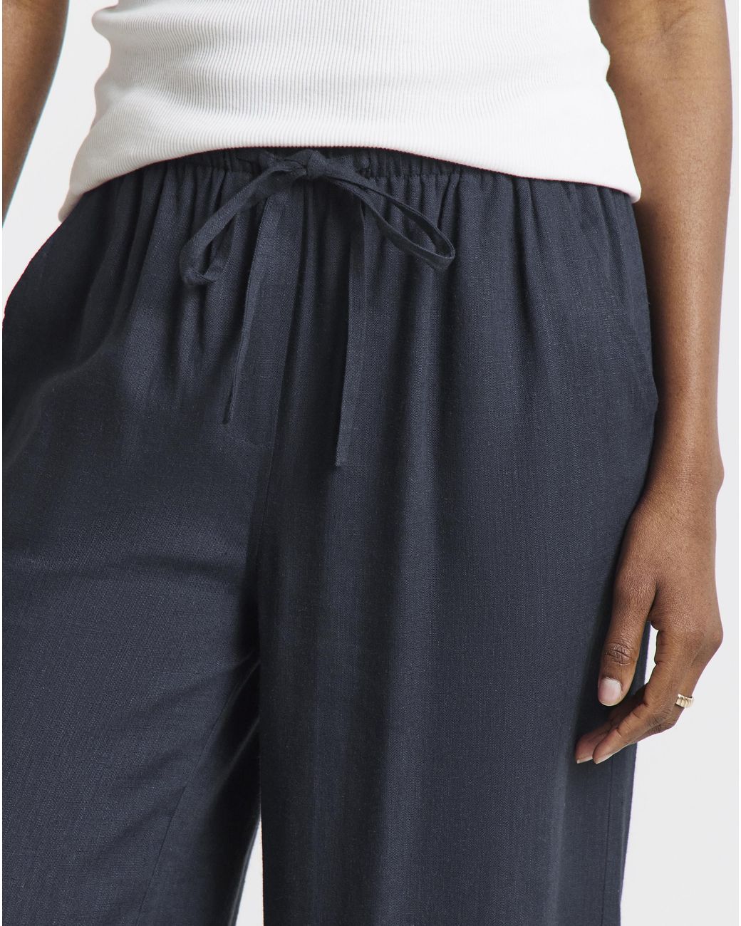 Simply Be Blue Tie Waist Wide Leg Linen Mix Trousers