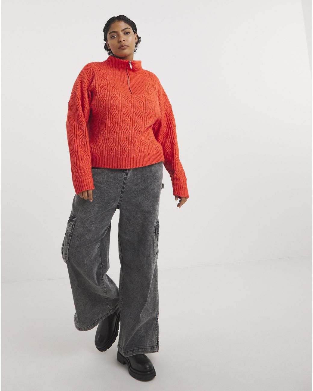 Native Youth Red Funnel Neck Cable Jumper