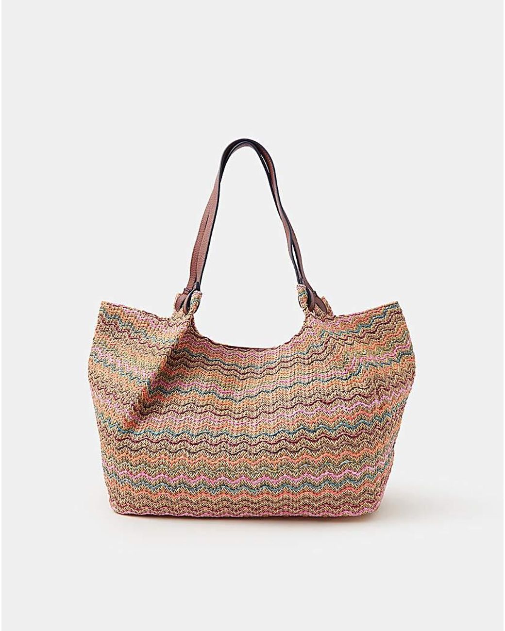 Accessorize Brown Stripe Raffia Tote Bag
