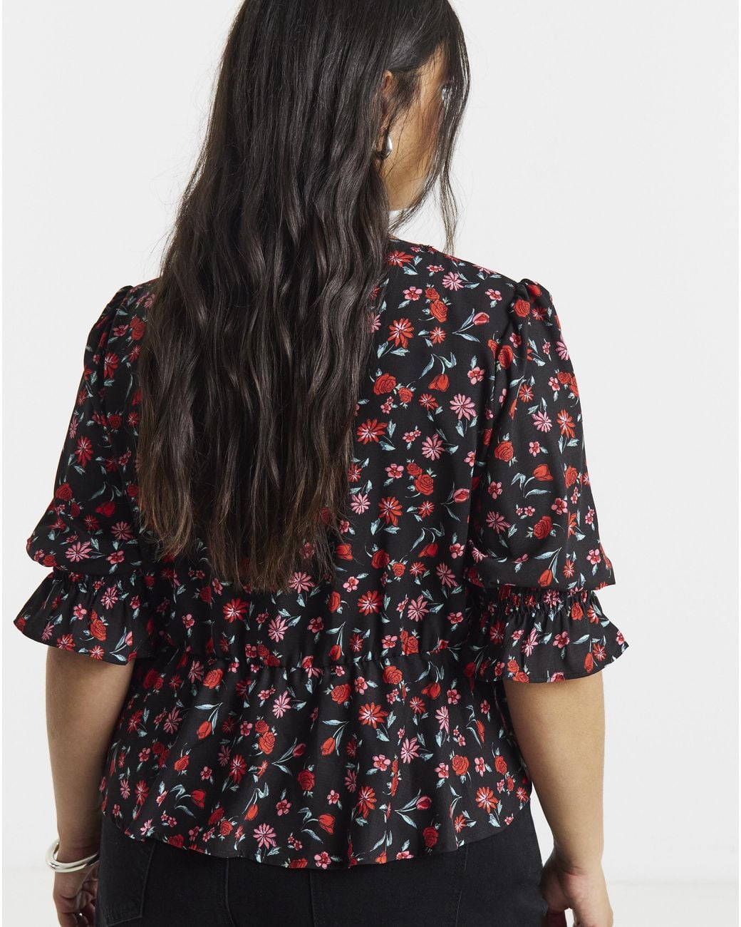Simply Be Black Shirred Sleeve Tea Blouse