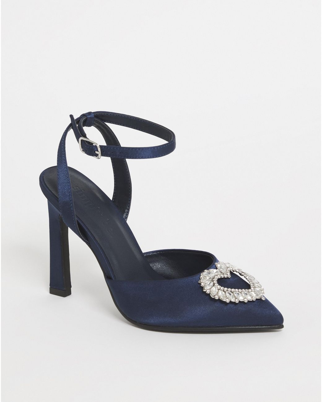 Simply Be Blue Heart Trim Heeled Shoes Ex Wide