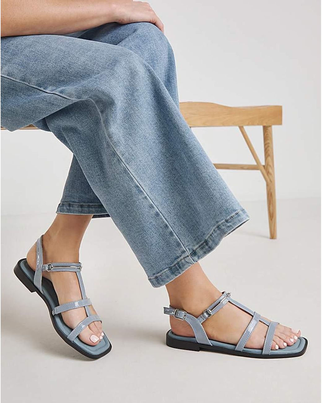 JD Williams Blue Strappy Flat Sandals Ex Wide