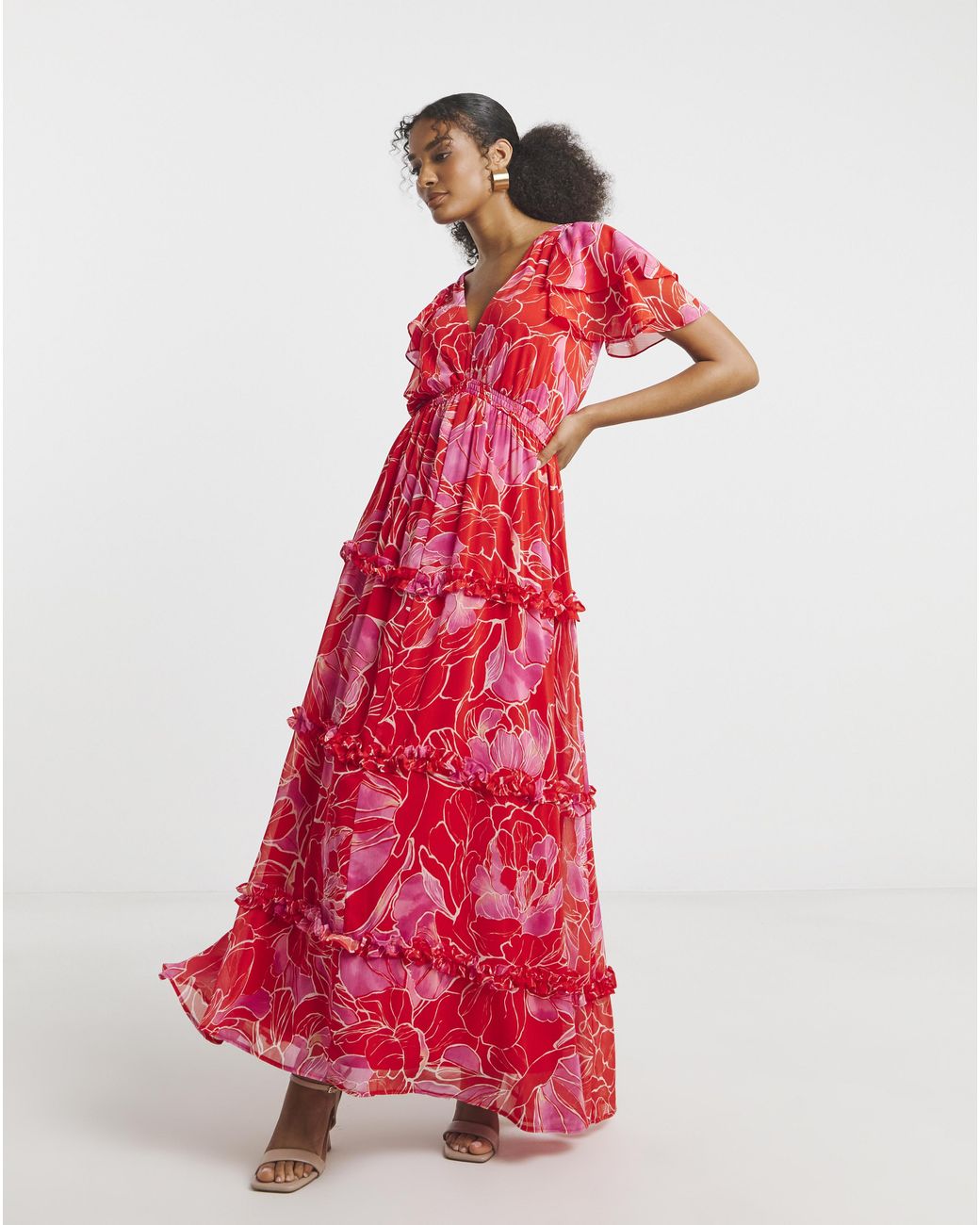 Joanna Hope Red Maxi Ruffle Dress