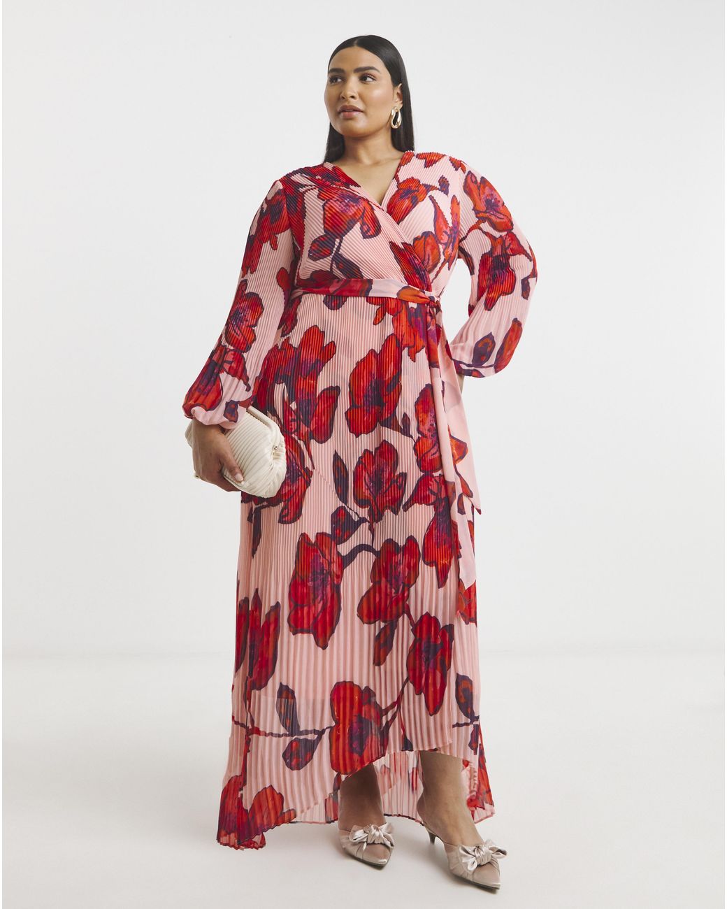 Joanna Hope Red Pleated Wrap Dress