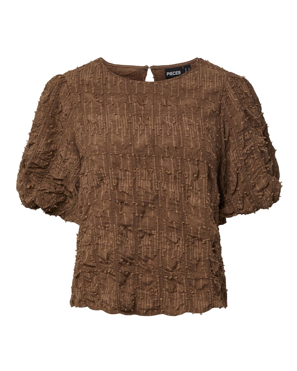 Pieces Brown Penny Short Sleeve Woven Top