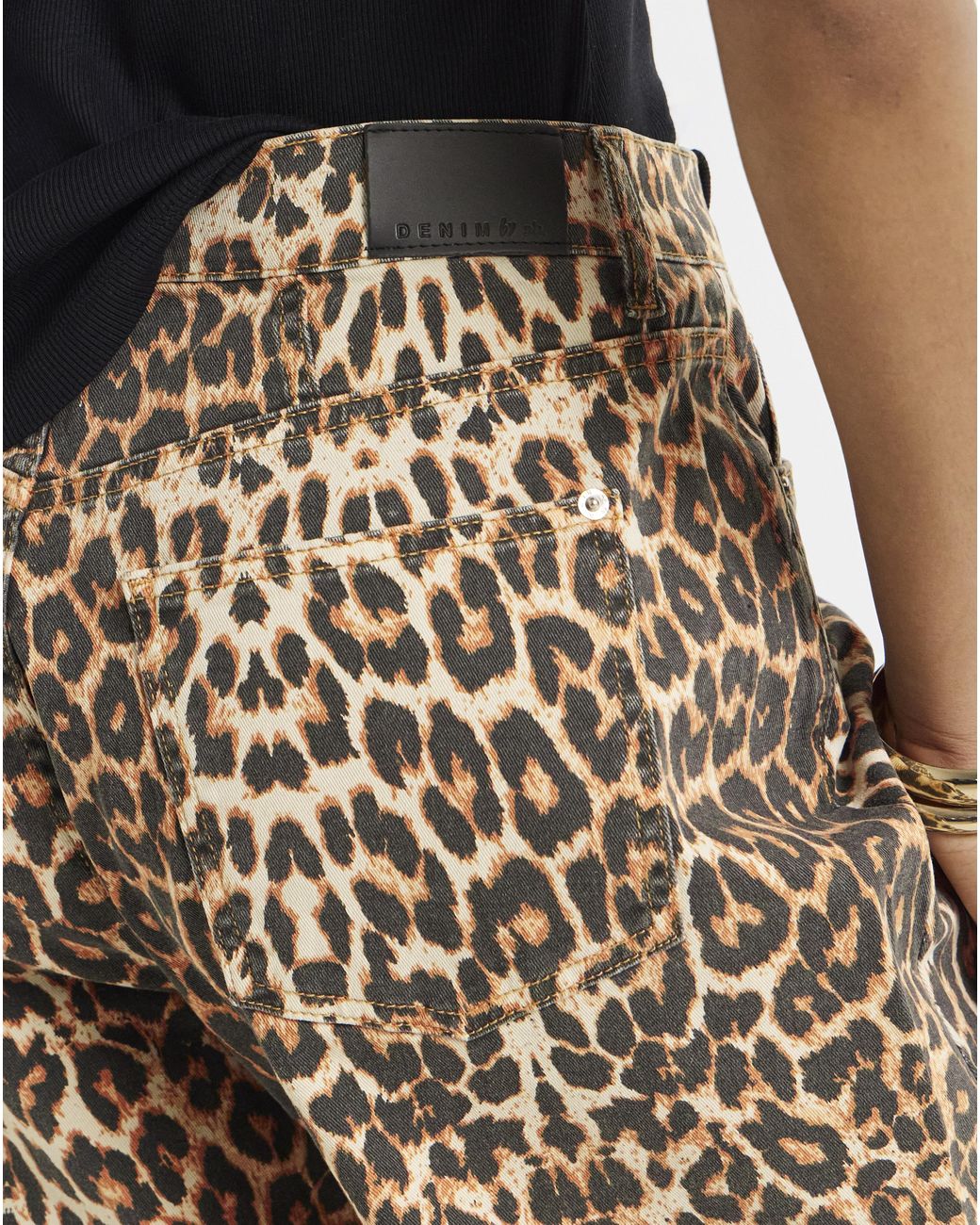 Simply Be Black Print Denim Wide Leg Jeans
