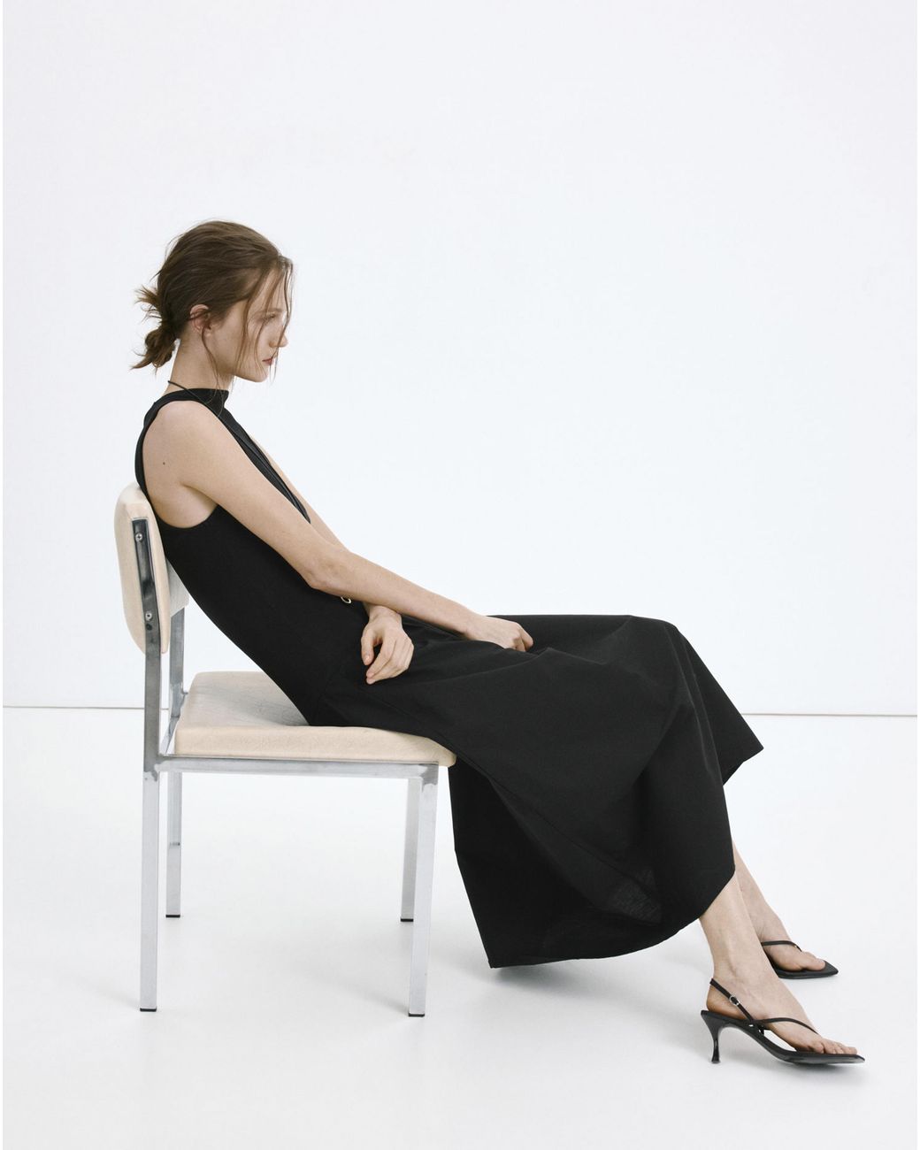 Mango Black Contrast-Bodice Dress