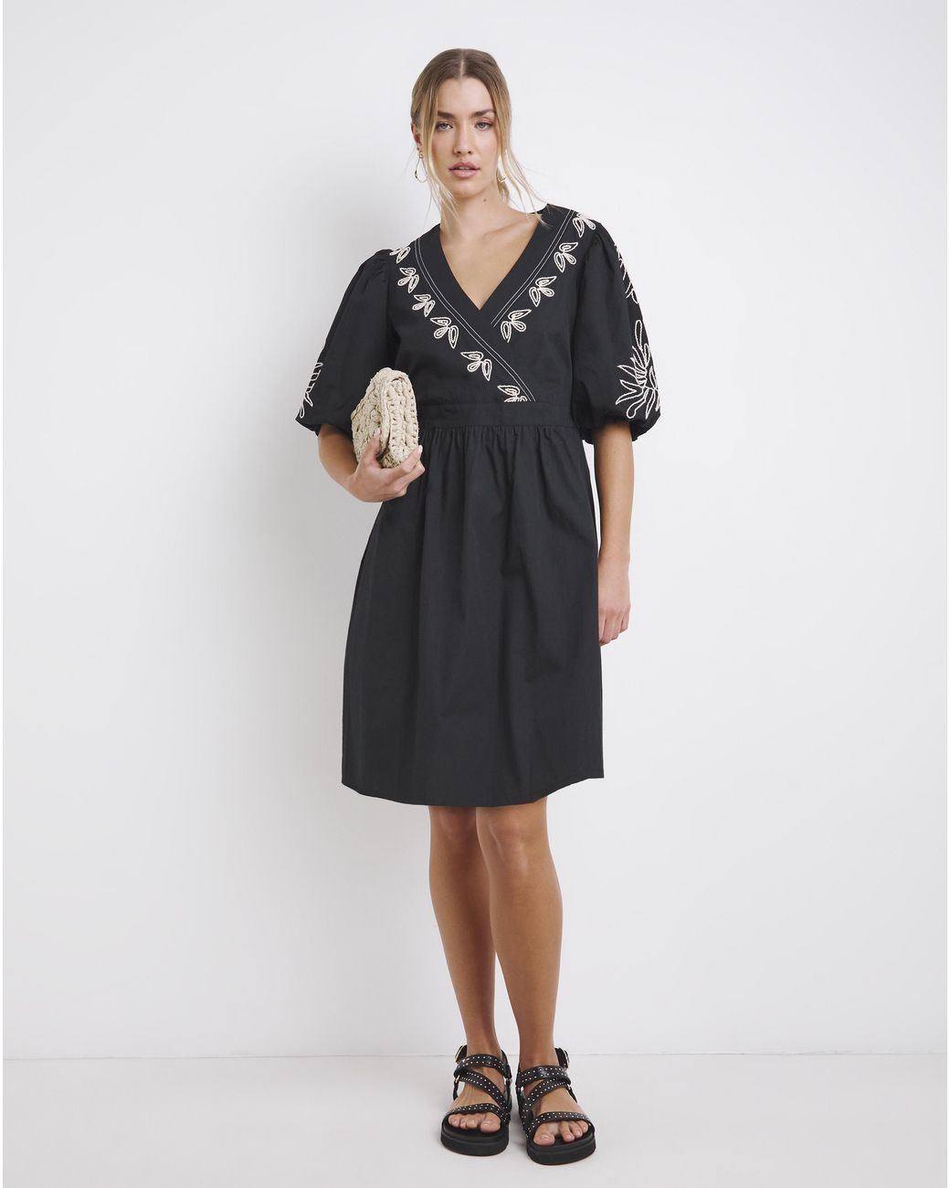 Simply Be Black Embroidered Poplin Dress