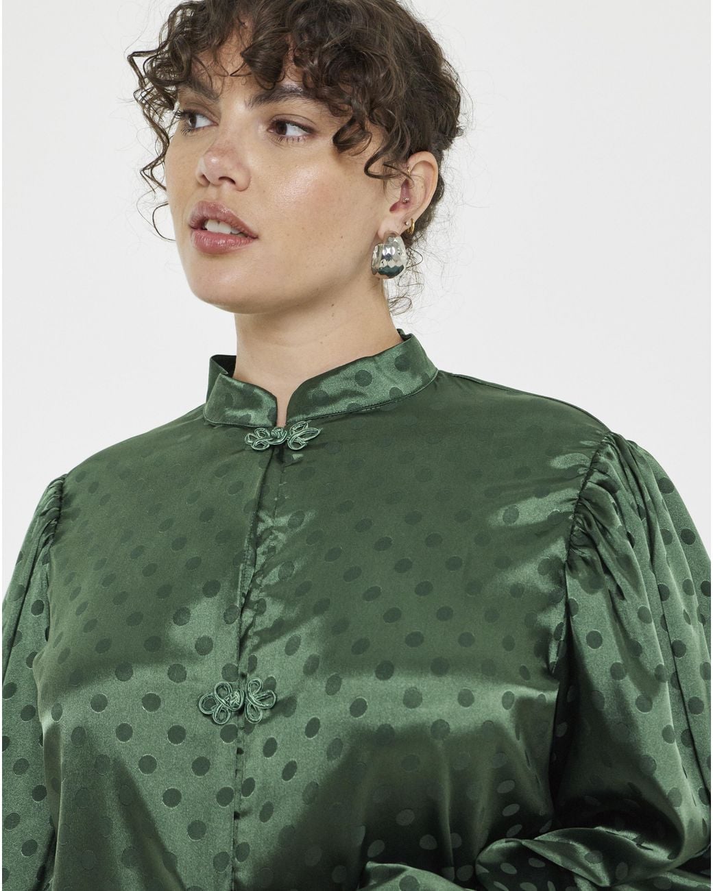 Simply Be Green Spot Mandarin Blouse