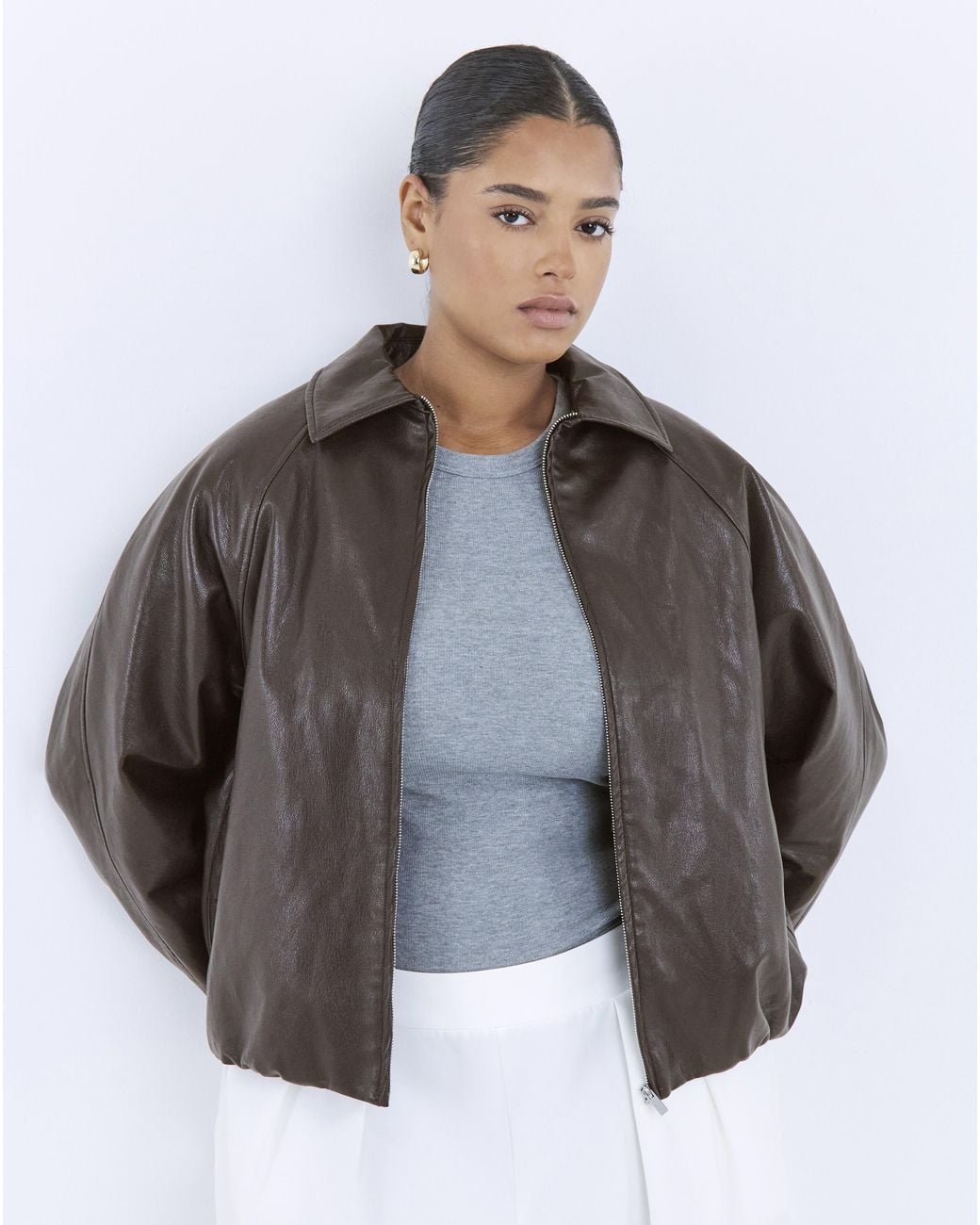 Simply Be Blue Bubble Hem Faux Leather Jacket