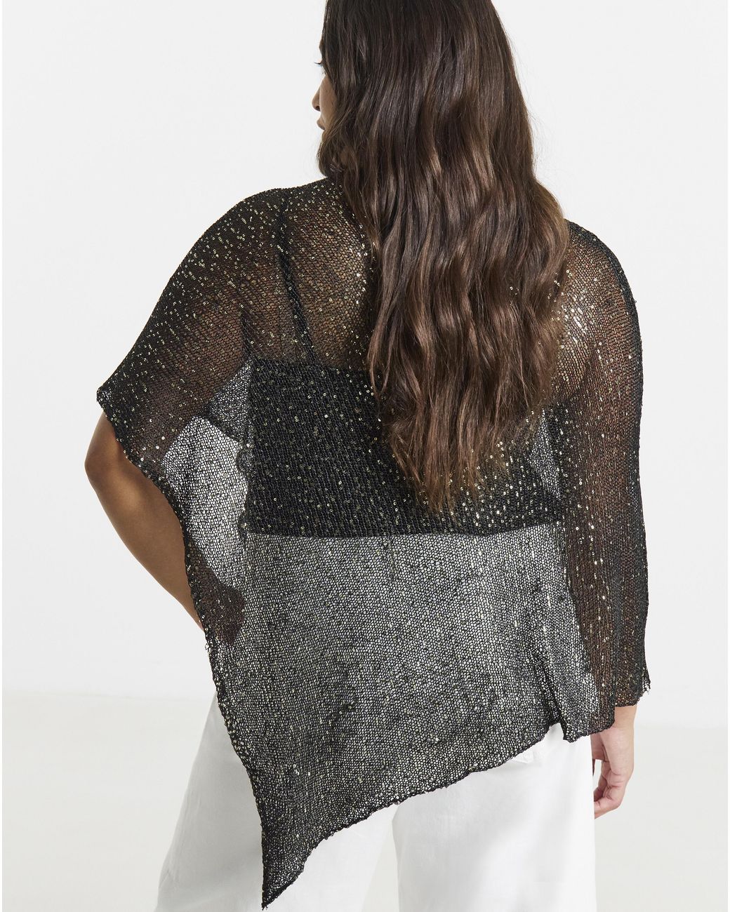 Simply Be Black Sequin Knitted Slouchy Poncho