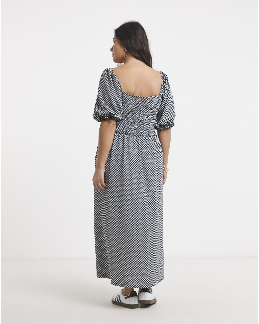 Simply Be Gray Waffle Shirred Midi Dress