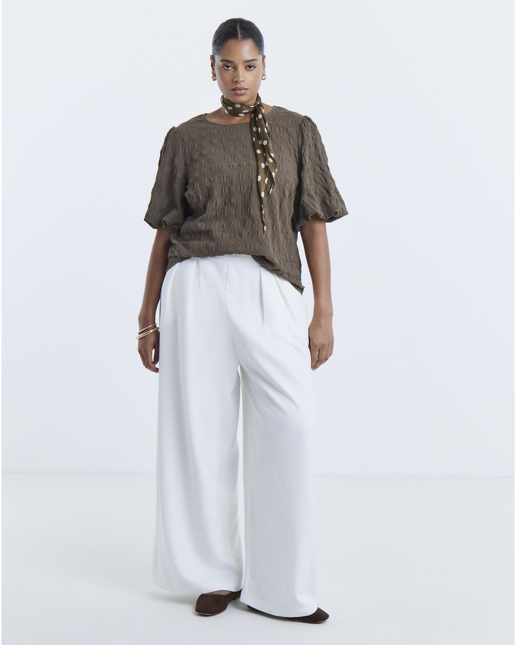 Pieces Brown Penny Short Sleeve Woven Top